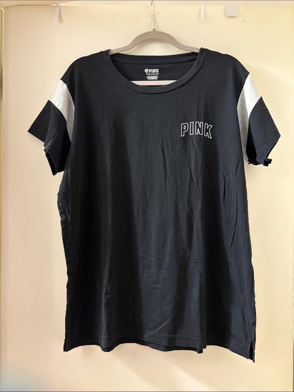 PINK Victoria's Secret Black Short-Sleeve Tee with White Sleeve Panels